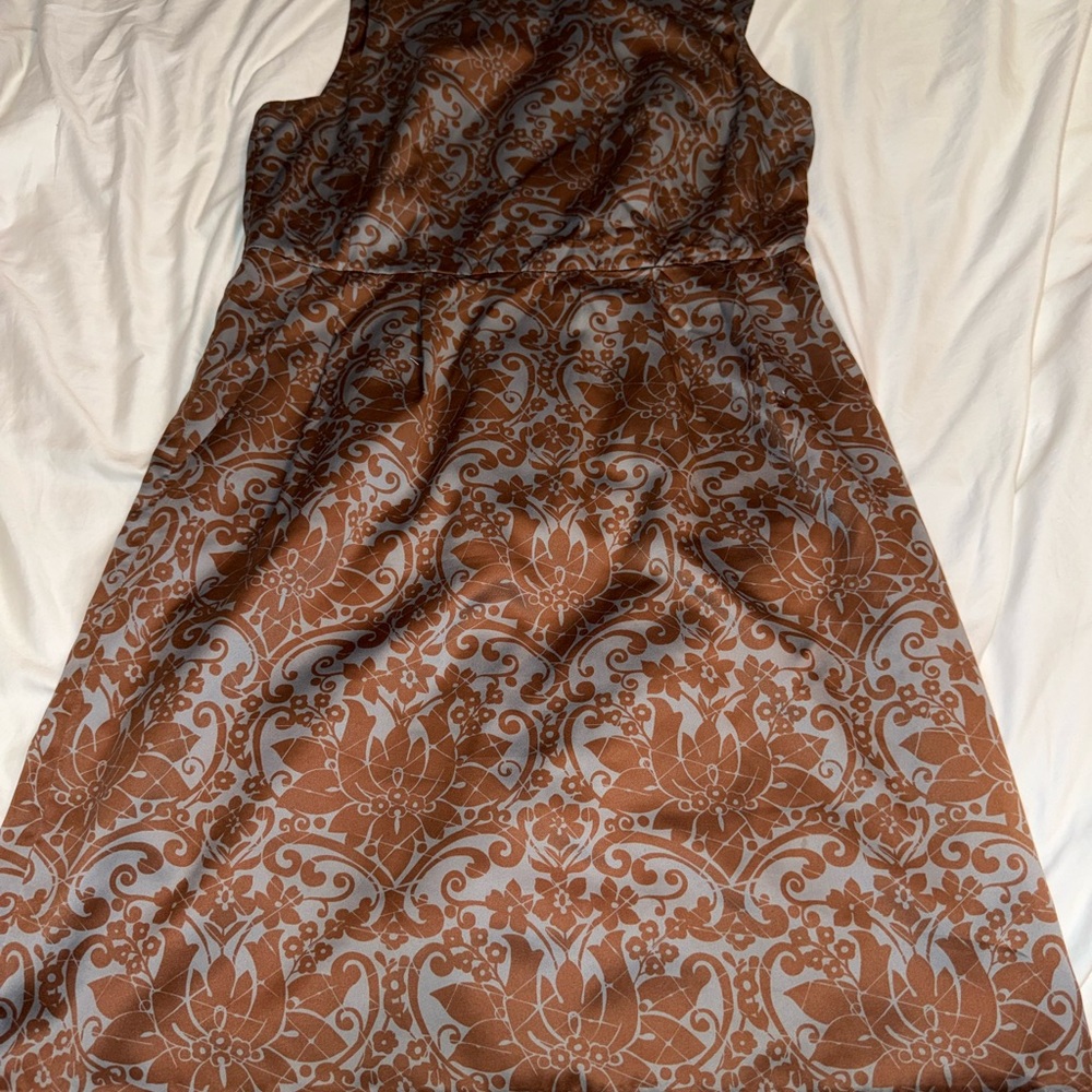 BANANA REPUBLIC BLUE & BROWN PAISLEY FLORAL PRINT SLEEVELESS DRESS SIZE: 10 - Picture 4 of 6